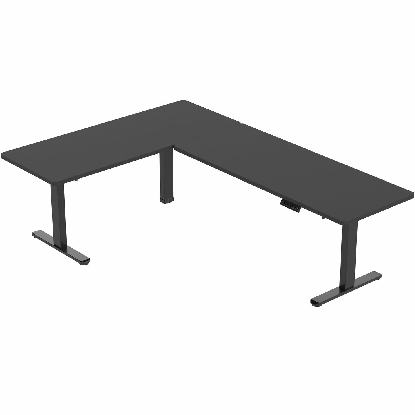 VIVO Electric Height Adjustable 83 x 60 inch Corner Stand Up Desk, 2 Black Solid Table Tops, Black Frame, Memory Controller, L-Shaped Workstation, 3E Series, DESK-KIT-3E8B
