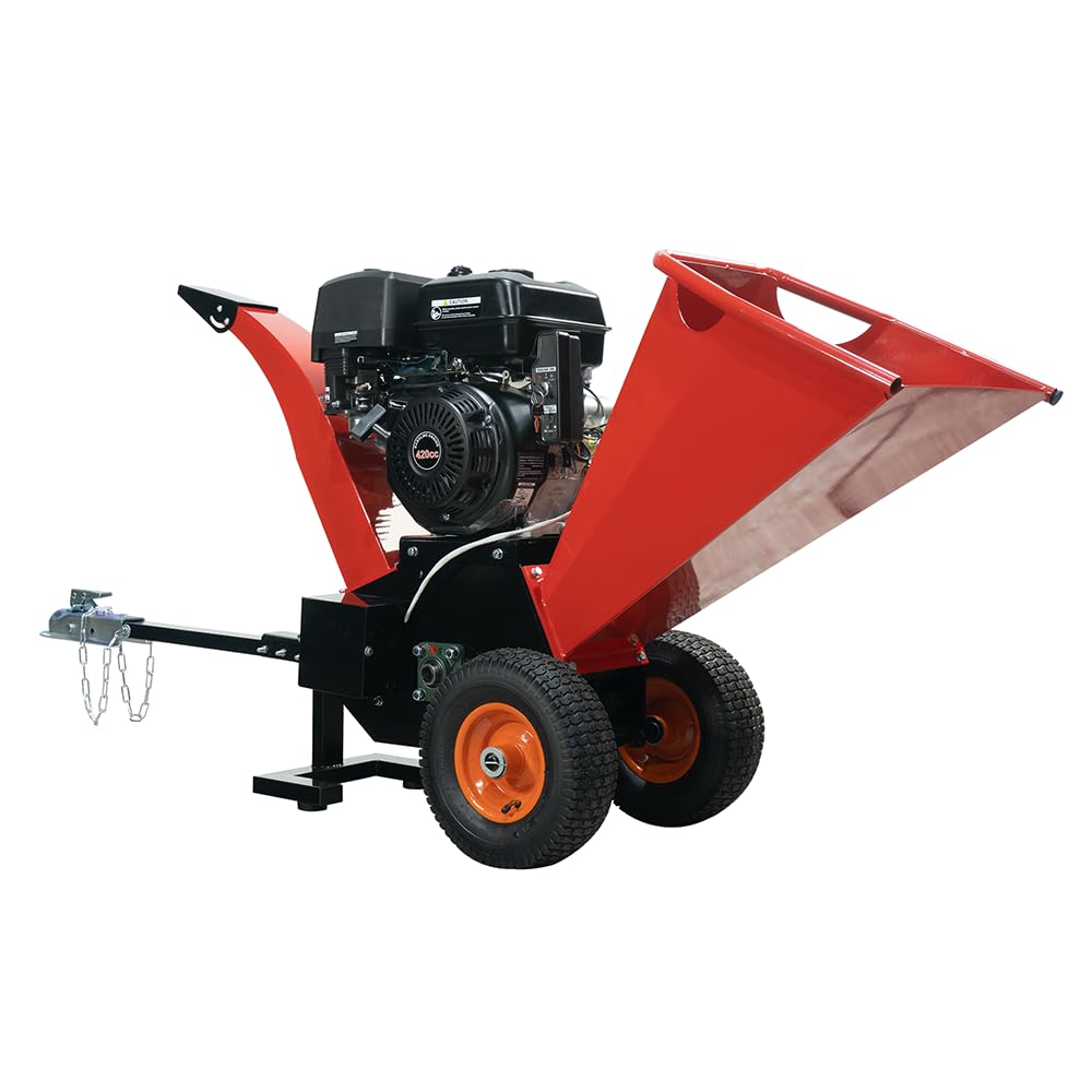 SDLANCH Gas Powered Wood Chipper Shredder Mulcher 7HP 420cc Engine, Red,Forest,Farm,