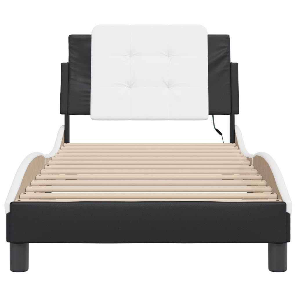 FUDUGEHMIOFWFJJ Adjustable Bed,Queen Size Bed,Bases de Camas Queen,Bed Frame with LED Without Mattress Black and White 39.4"x74.8"Suitable for Bedroom, Office, Balcony