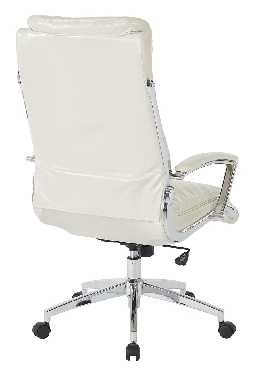 Office Star FL Series Faux Leather Executive High Back Office Chair with Adjustable Tilt and Padded Chrome Arms, Cream