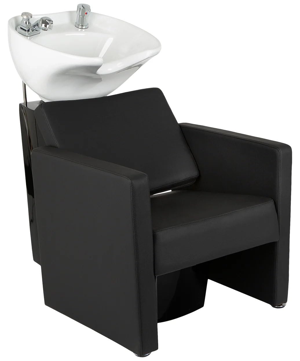Buy-Rite Christina Shampoo Backwash Unit with Deep Tilting Porcelain Bowl, Dual Nozzle, Extra Wide Foam Seat, Built-in Vacuum Breaker, Steel Frame, Modern European Design, YLG-558-WHT (White Sink)