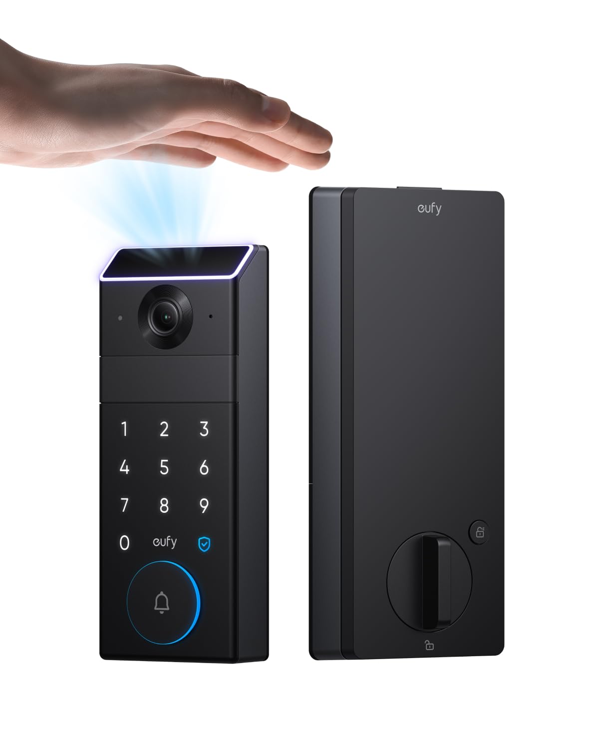 eufy Security Smart Lock FamiLock S3 with Palm Vein Recognition, Keyless Entry Door Lock for Front Door, Wi-Fi Keypad Deadbolt+ 2K HDR Doorbell Camera, 16 GB Built‑in Storage, BHMA 1, No Monthly Fee