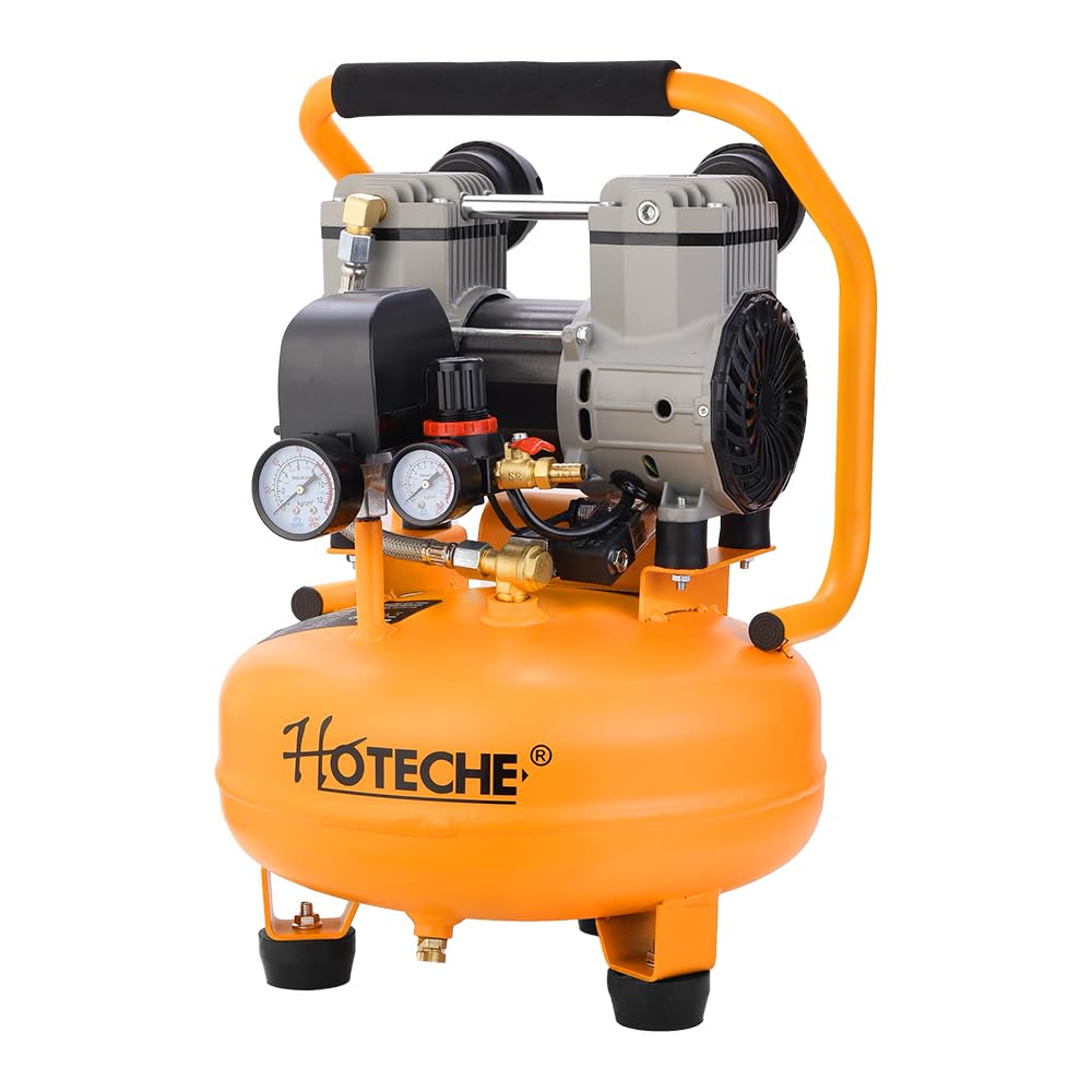Hoteche 9L Vertical Air Compressor, 1000W, Matte Yellow, Dual Display Gauge with Pressure Regulator & Ball Valve