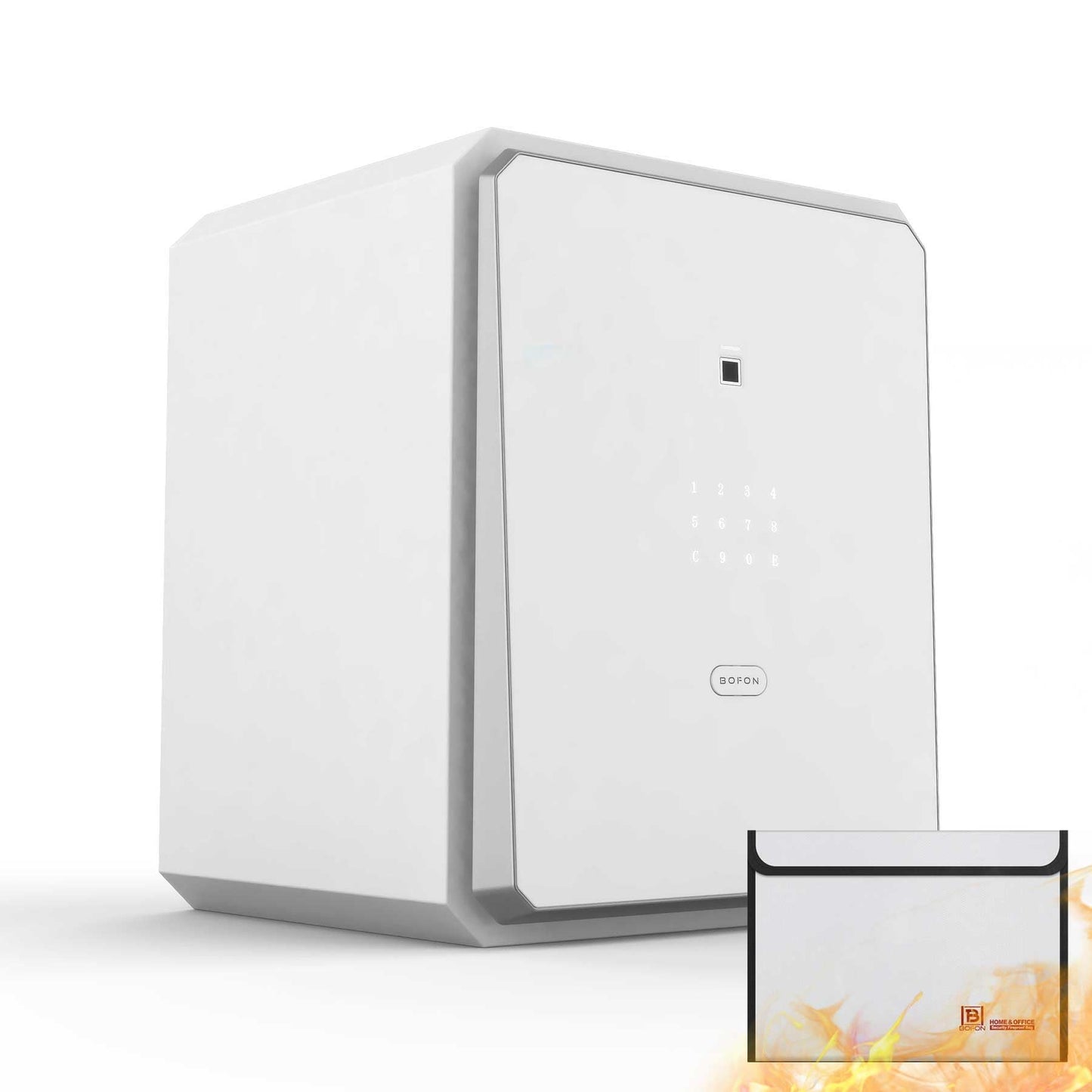 BOFON Fingerprint Smart Safe Box, Alloy Steel, Biometric Lock with Key, Alarm System, Anti-Theft, for Home Office (2.1 Cubic feet White)