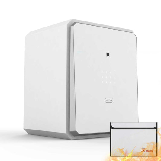 BOFON Fingerprint Smart Safe Box, Alloy Steel, Biometric Lock with Key, Alarm System, Anti-Theft, for Home Office (2.1 Cubic feet White)