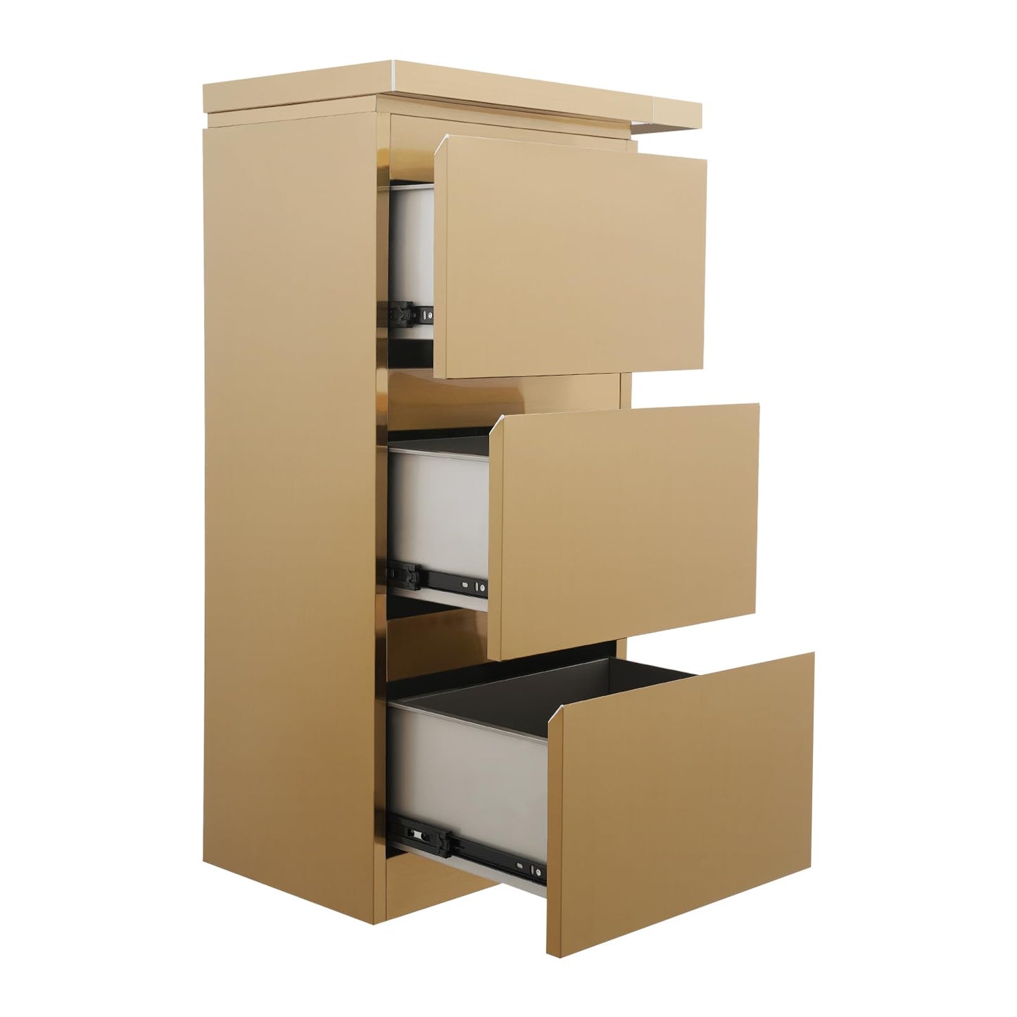 Salon Station for Hair Stylist, 3-Drawer Stainless Steel Salon Storage Cabinet Barber Organizer with 3 Hair Dryer Holders, Smooth & Silent Sliding (Gold)