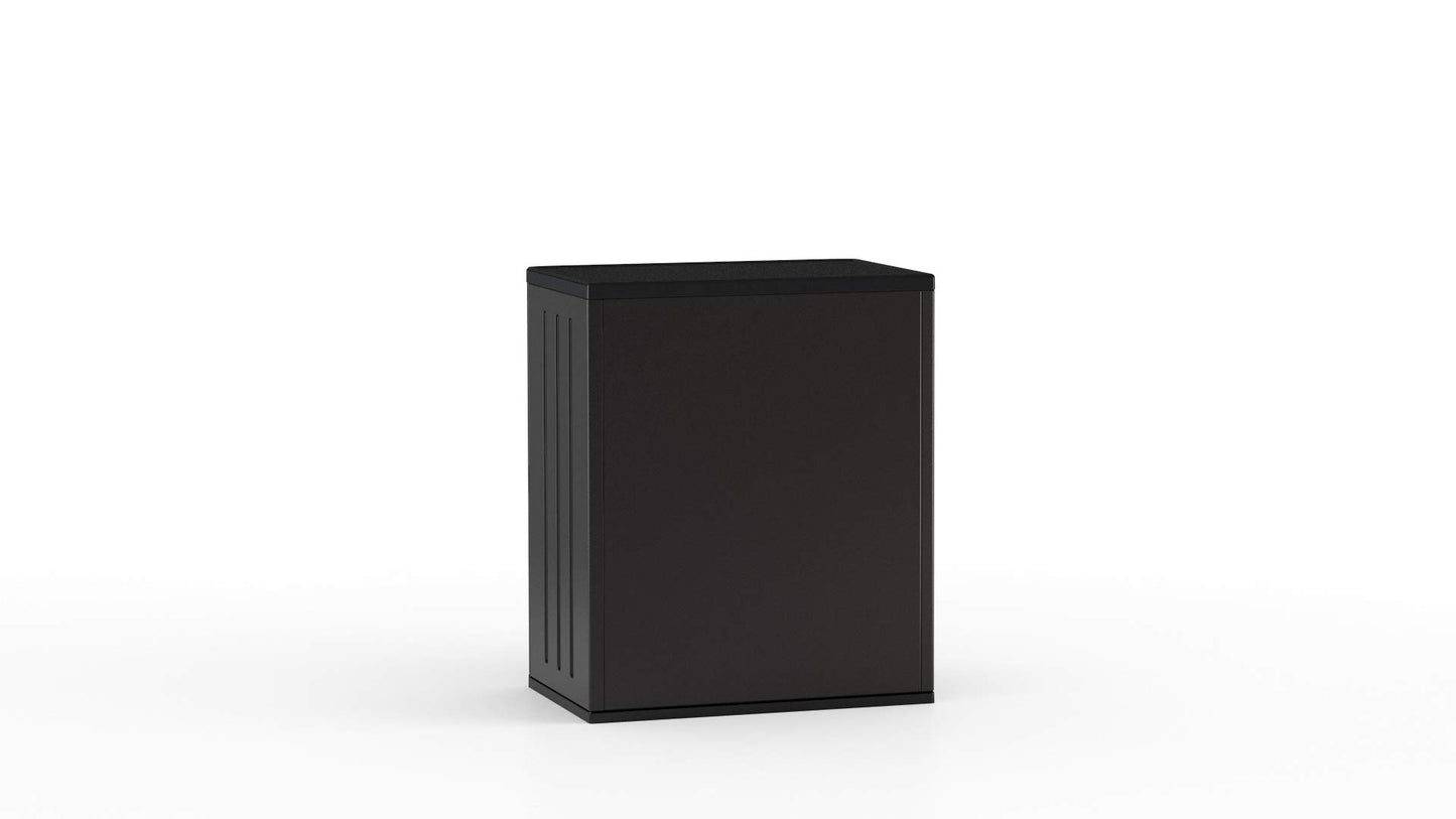 Suncast Heavy-Duty Resin Outdoor Storage Cabinet, 30" W x 20.25" D x 36" H Dark Grey Base Garage Storage Cabinet with Lockable Doors and Metal Reinforced Shelves, Made in the USA