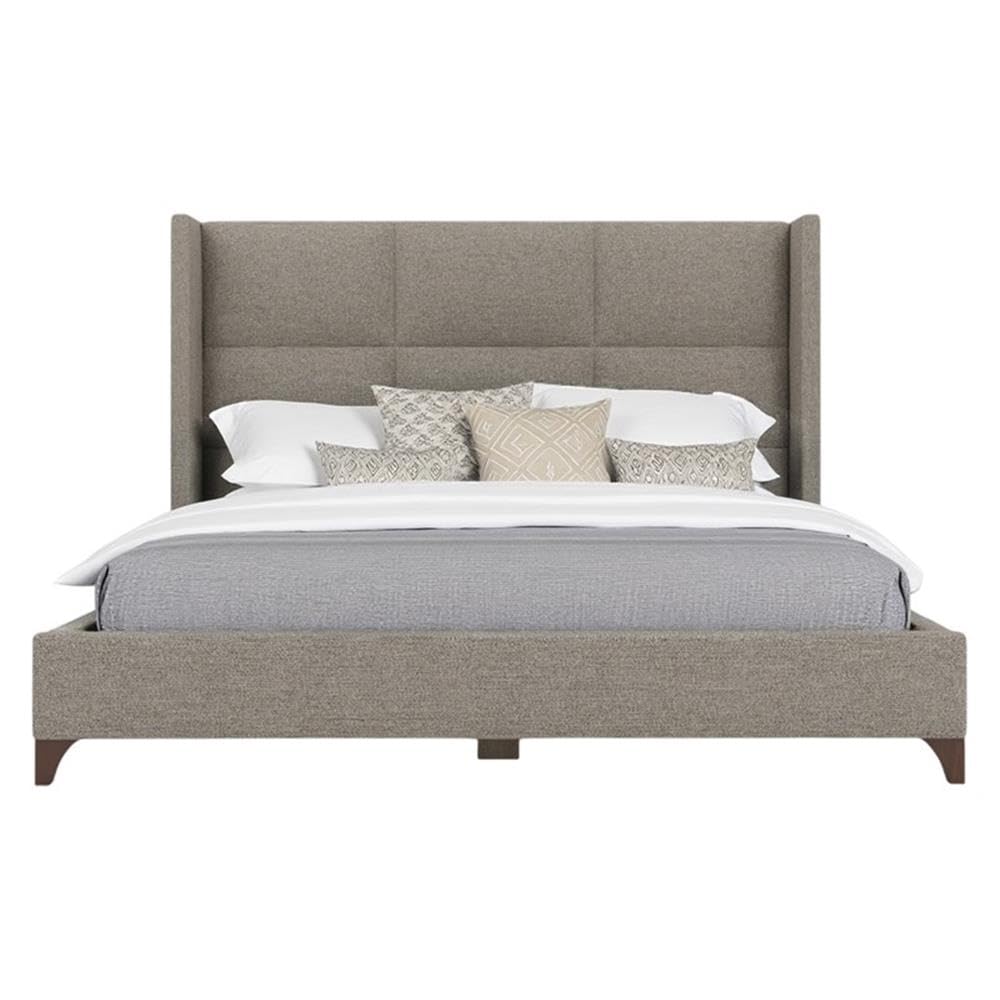 BOWERY HILL Modern Upholstered Queen Bed, Gray Performance Fabric, Square-Panel Headboard, Solid Wood Frame, Adjustable Base Compatible, Stain-Resistant Fabric, Bedroom Furniture