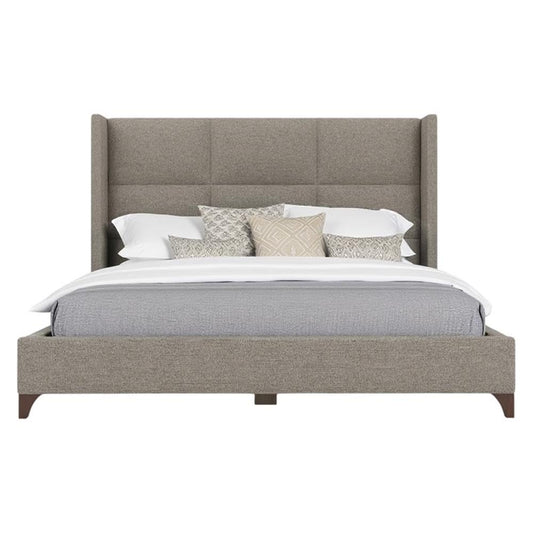 BOWERY HILL Modern Upholstered Queen Bed, Gray Performance Fabric, Square-Panel Headboard, Solid Wood Frame, Adjustable Base Compatible, Stain-Resistant Fabric, Bedroom Furniture