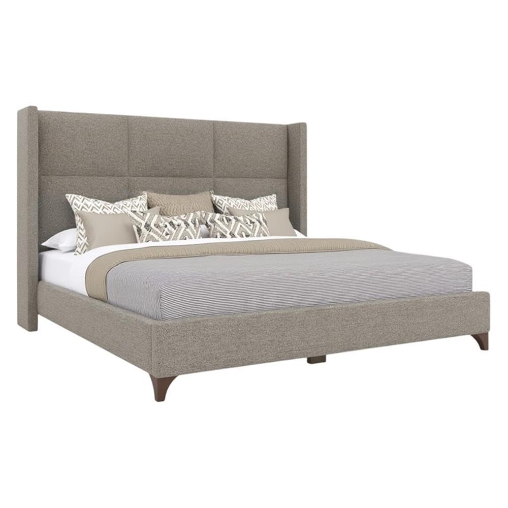 BOWERY HILL Modern Upholstered Queen Bed, Gray Performance Fabric, Square-Panel Headboard, Solid Wood Frame, Adjustable Base Compatible, Stain-Resistant Fabric, Bedroom Furniture