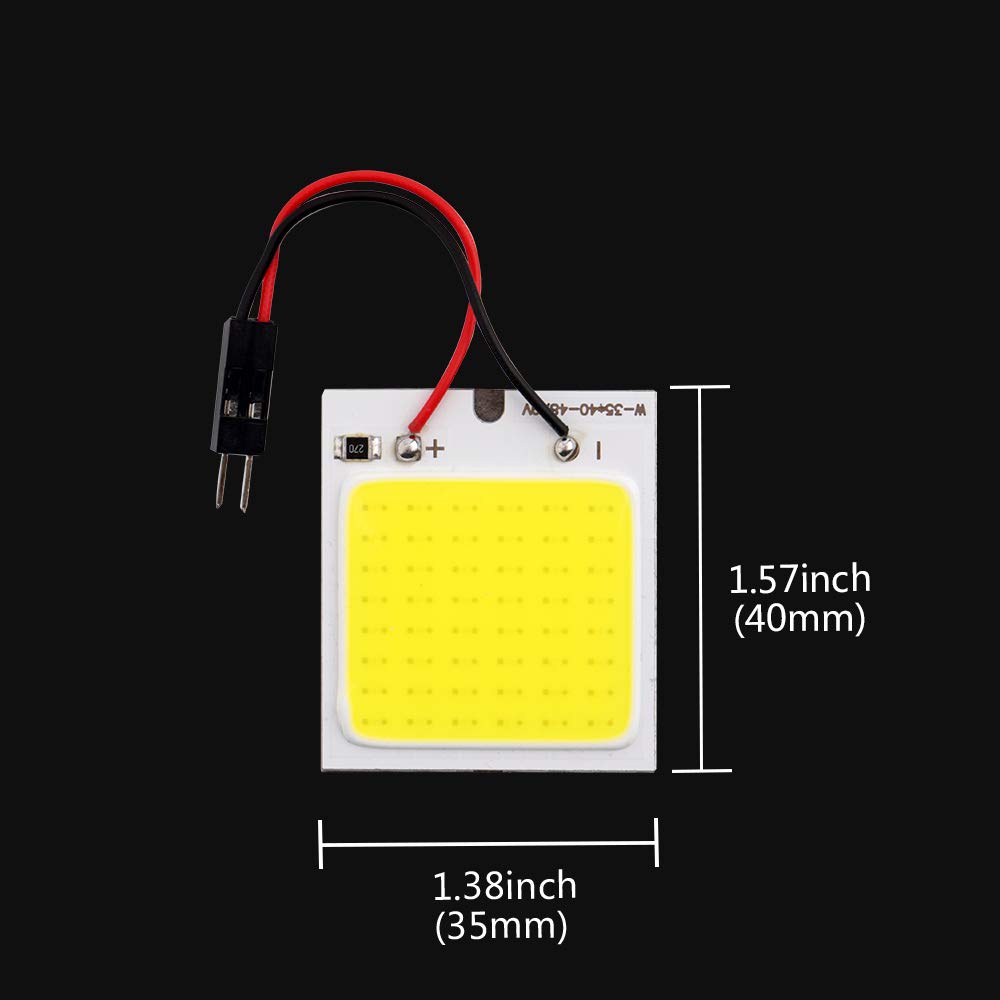 Grandview 10-Pack COB 48-SMD DC12V LED Dome Lamp - White Interior Reading Light with BA9S T10 Festoon Adapters
