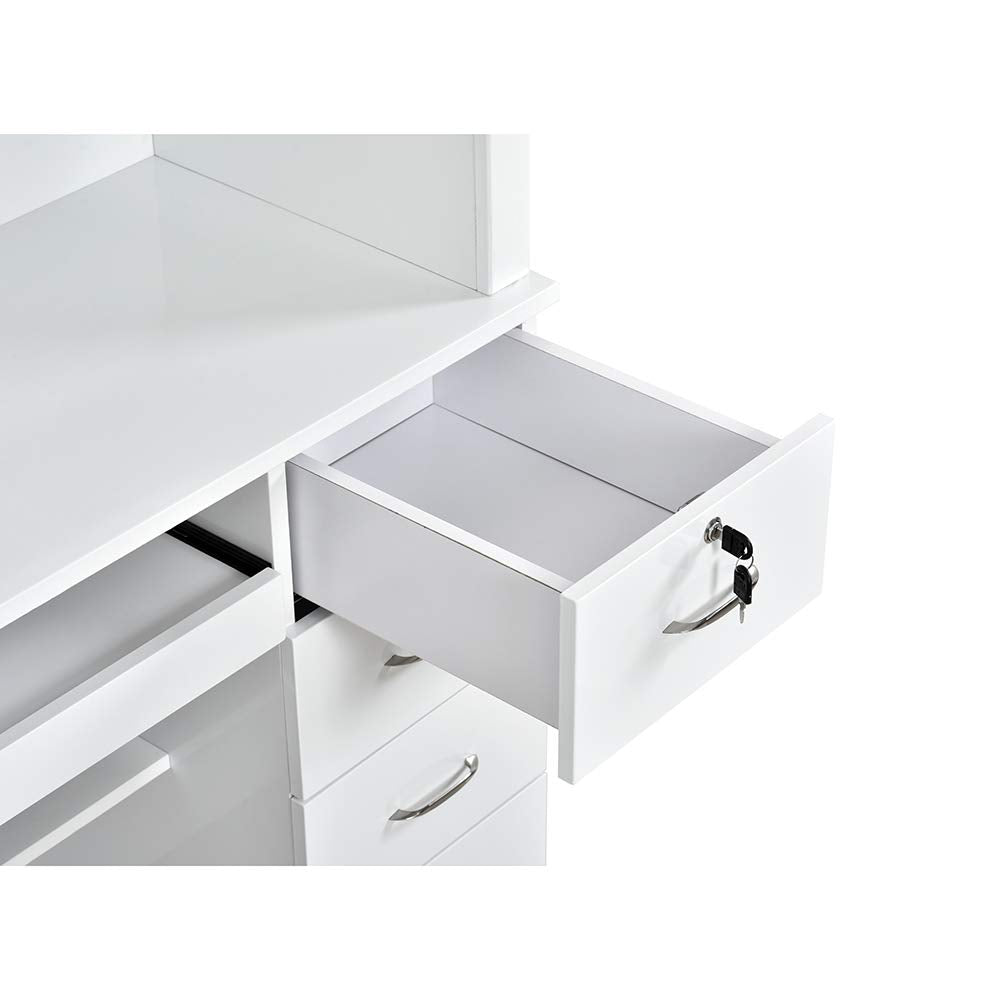 Dir Reception Desk, Receptionist Area Counter with LED Lights in White LANGARA