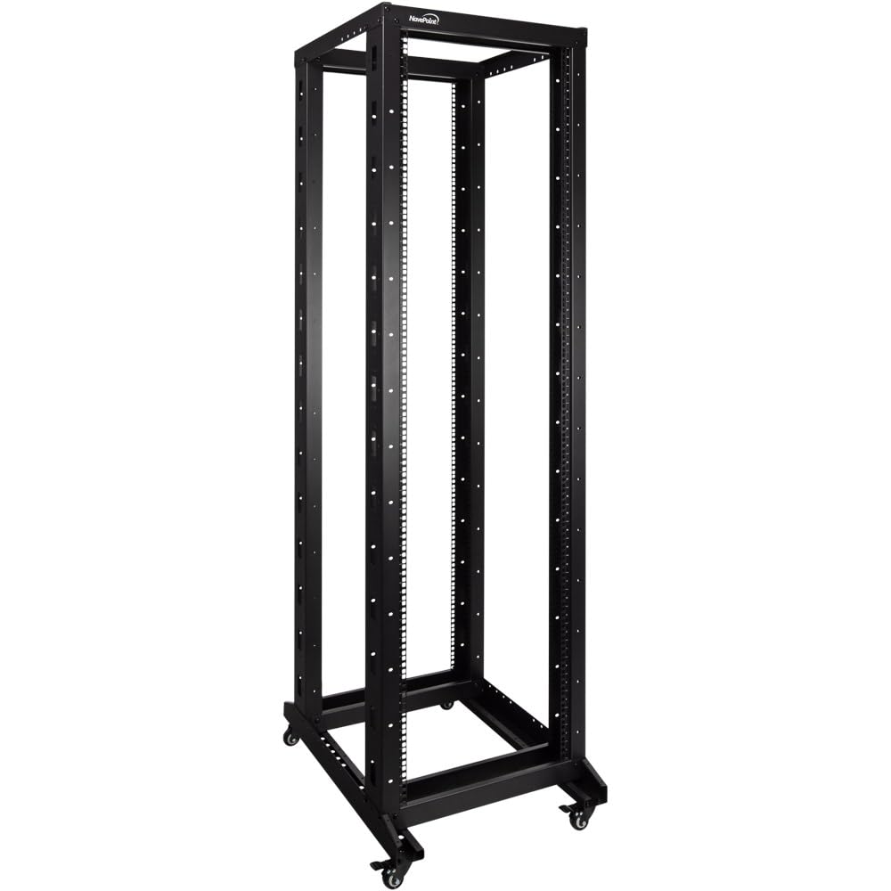 NavePoint 42U 4 Post Server Rack – Open Frame Rack for 19 Inch Equipment, Adjustable Depth 4-Post Network Rack with Casters Wheels, 42U Server Rack 881lbs Capacity, Black