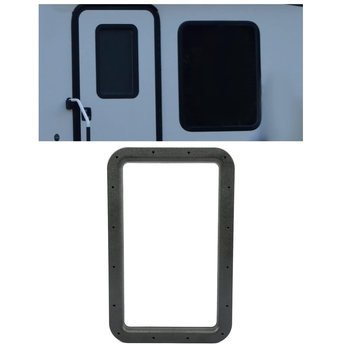 HECASA Entrance Door Window Frame for RV Trailer - 12in x 21in, Black, Model MO-1163