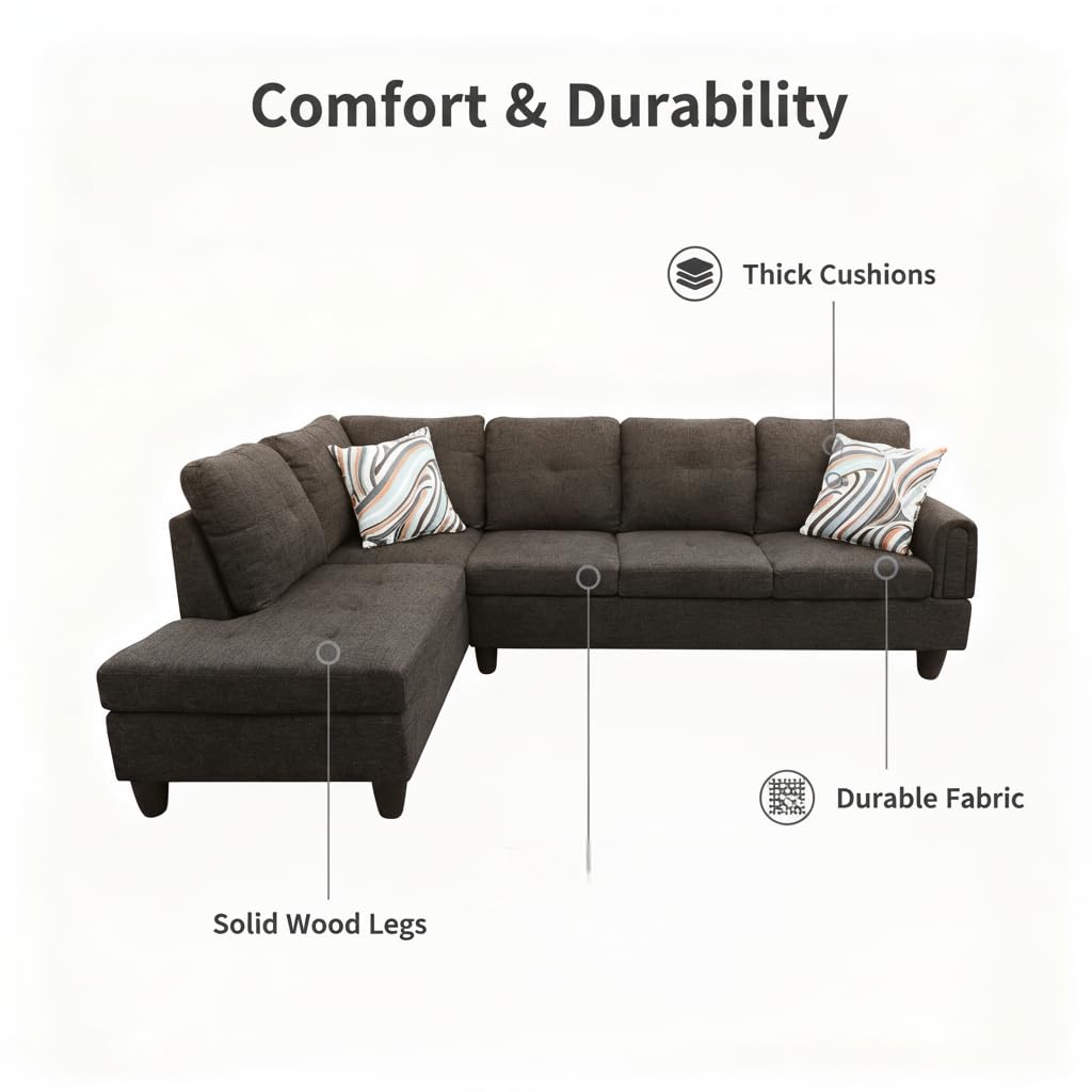 Trygoal Modern L-Shaped Sectional Sofa with Chaise Lounge, 4-Seater Fabric Couch with High-Density Foam Cushions, for Living Room, Apartment, Studio, Easy Assembly, Off-White