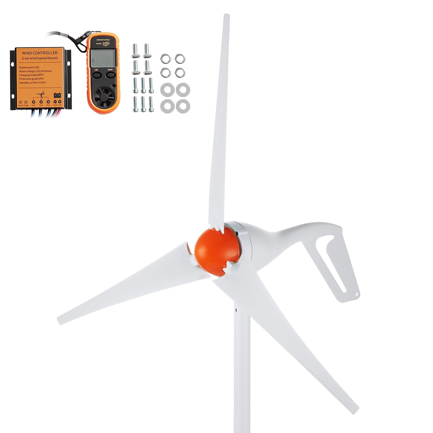 Happybuy 500W Wind Turbine Generator with Anemometer, 12V Wind Power Kit, 3-Blade Wind Generator, MPPT Controller & Adjustable Windward Direction, Ideal for Home, Farm, RVs, Boats