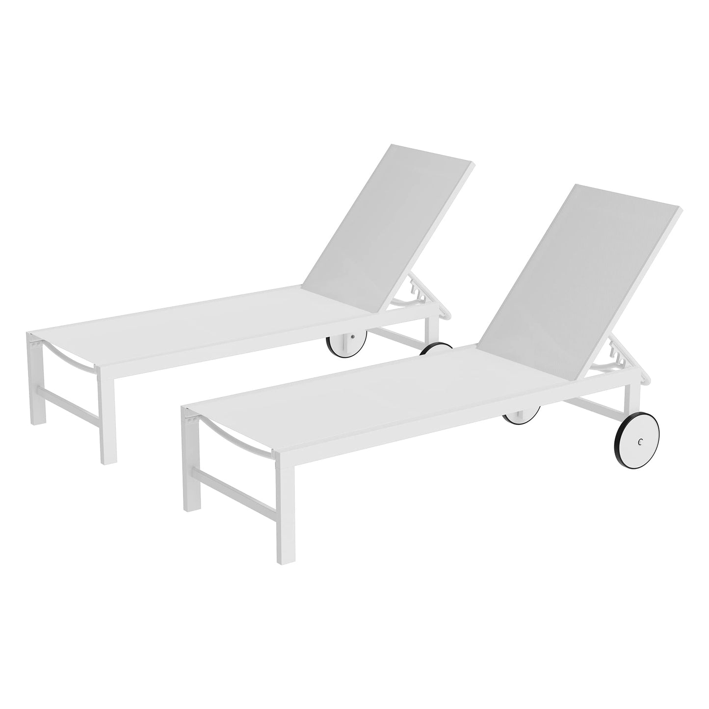 Shintenchi 2 PCS Outdoor Chaise Lounges Chair with Wheels Aluminum Reclining Patio Lounge Chairs with 5 Adjustable Position Recliner for Patio, Beach, Yard, Pool Furniture Set,White