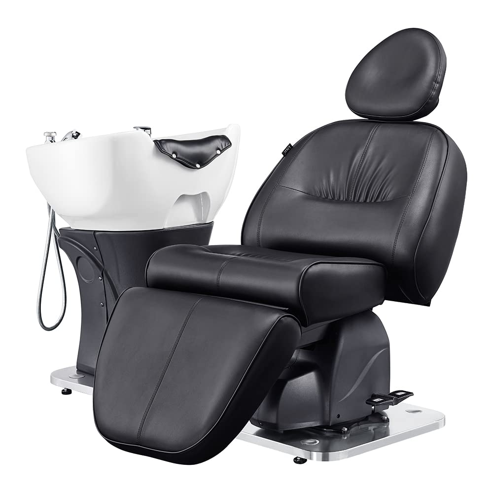 DIR Fully Reclined Shampoo Backwash Station, Full Electrical Adjusted Unit, MAXIMUS, Black