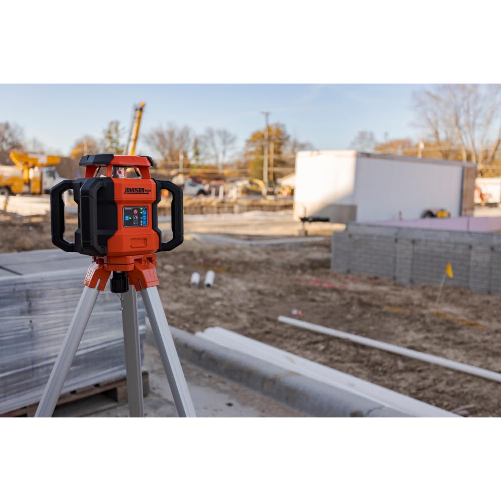 Johnson Level & Tool JRT300-RDHV-S Self-Leveling Red Dual Slope Rotary Laser System, 4,000FT Range, Lithium Ion Batteries, Magnetic Target, Laser Detector, Remote Control, Tripod and 13 FT Grade Rod