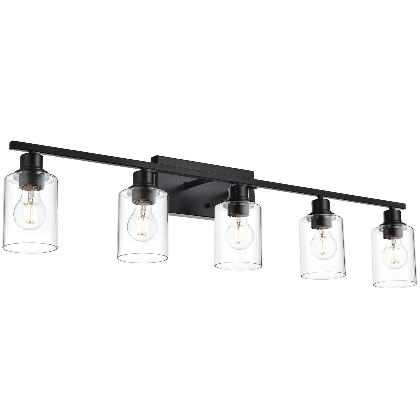 5-Light Modern Bathroom Lighting Fixtures, 40" Matte Black Bathroom Vanity Lights with Clear Glass Shade, Anti-Rust Farmhouse Wall Sconces for Bedroom Cabinet Kitchen E26 Socket (Bulbs Not Included)