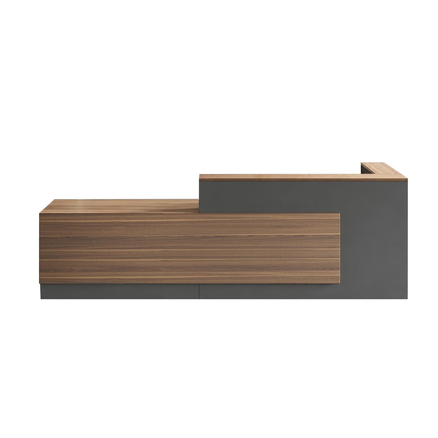 Nuipesn 87" Modern L-Shaped Reception Desk, Front Desk Counter with Drawer, Keyboard Tray and Storage Shelves, Left Layout, Dark Walnut