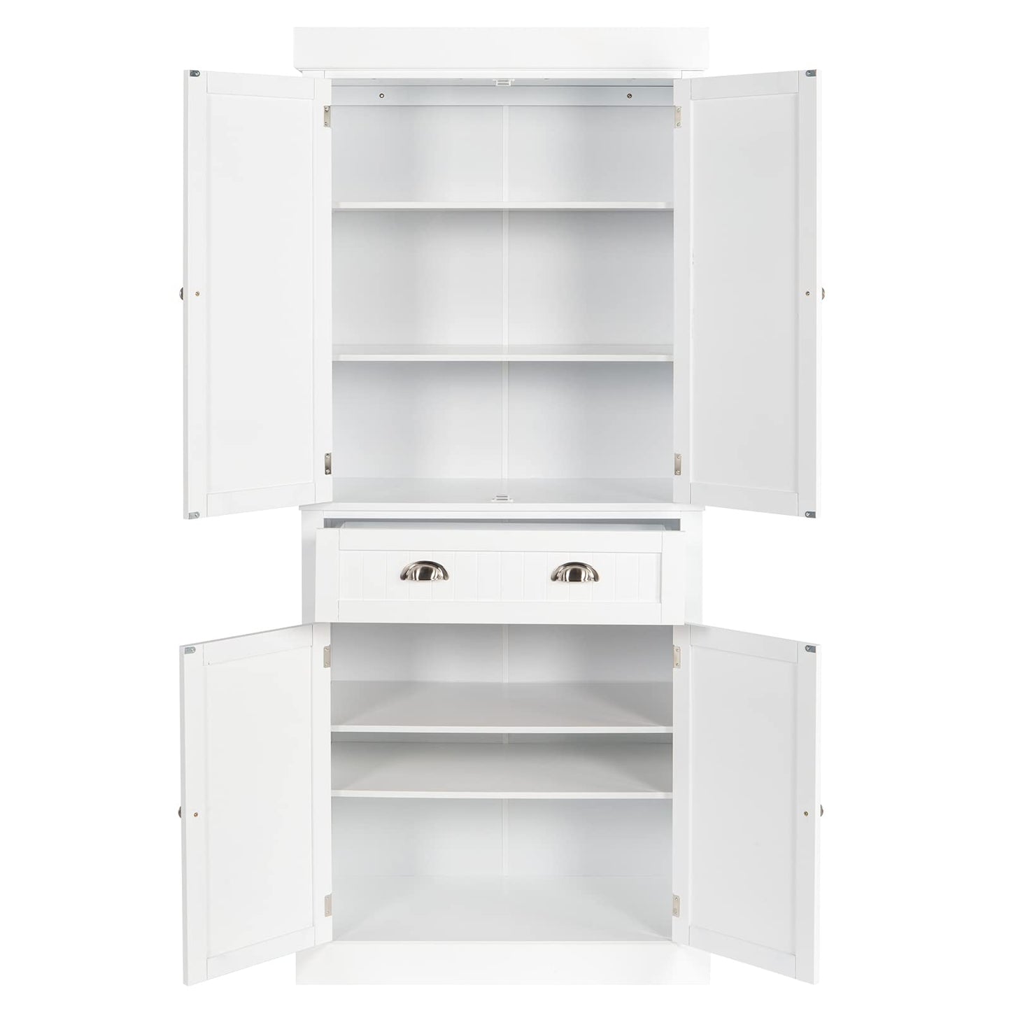 VINGLI 71-Inch White Storage Cabinets with Drawers, Freestanding Pantry Cabinets with Doors and Shelves Adjustable, Wood Farmhouse Kitchen Pantry Cupboard