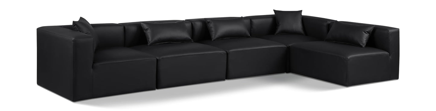 Meridian Furniture 668Black-Sec5D Cube Collection Modern | Contemporary Modular Sectional with Soft Black Vegan Leather, Modular to Create Infinite Configurations, 144" W x 72" D x 26" H, Black