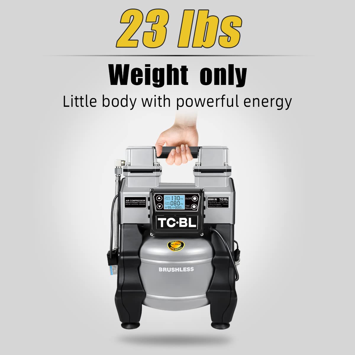 TC·BL Oil free Air Compressor 1.3HP Ultra Quiet Air Compressor Lightweight and with 2.6 Gallon Aluminum Tank