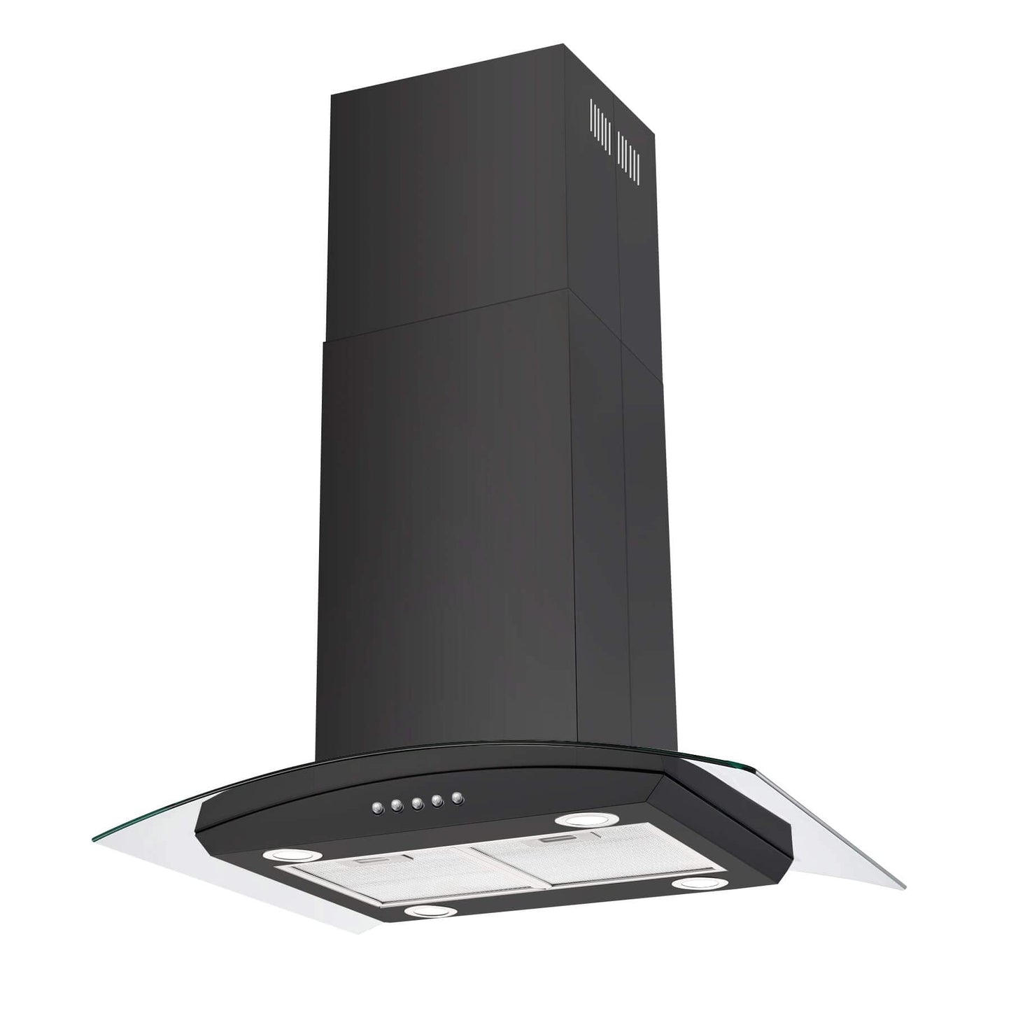 JOEAONZ Island Range Hood Black 30 inch 700CFM, Ceiling Mount Kitchen Vent Hood Stainless Steel Ducted/Ductless Convertible Extractor Stove Exhaust Fan, 5-layer Filters, Curved Tempered Glass