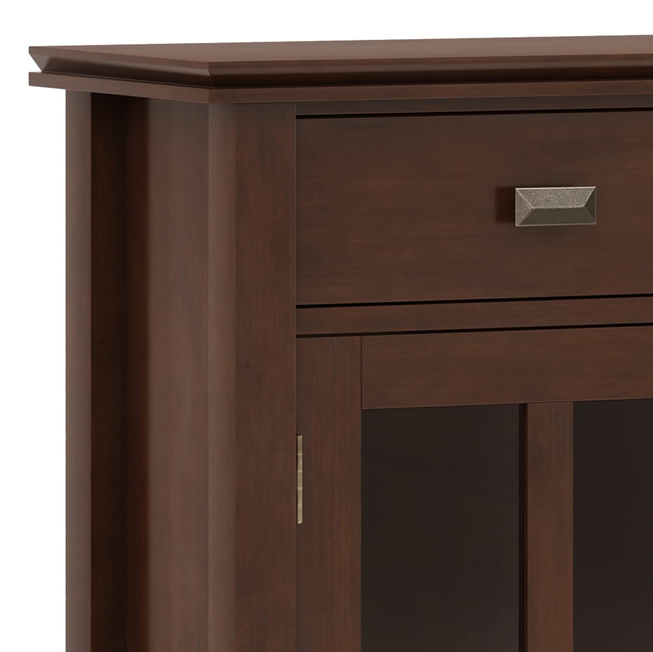 SIMPLIHOME Artisan Storage Cabinet - 36 inch Wide Solid Wood Entryway Cabinet in Russet Brown, Contemporary Console for Living Room or Hallway with 2 Drawers, Adjustable Shelves, and Glass Doors