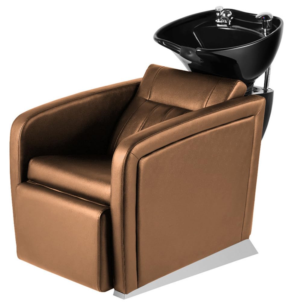 Backwash Shampoo Unit for Salon, Hair Washing Station with Ceramic Bowl Adjustable Footrest, Chair Sink Barber Shop Beauty Equipment