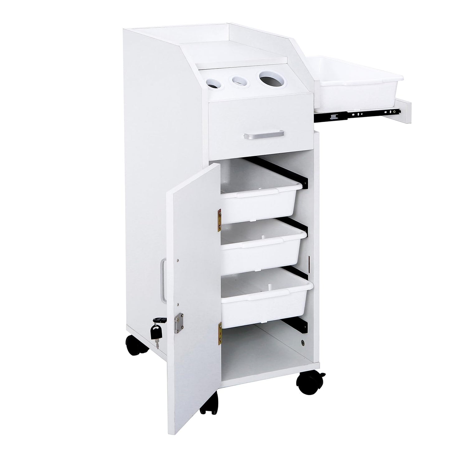 JHshop Salon Utility Station with Wheels Barber Hair Stylist Rolling Trolley Spa Storage Furniture,Salon Trolley Cart with Wheels & Drawers,Hair Cart Organizer,Rolling Salon Storage Cabinets - White