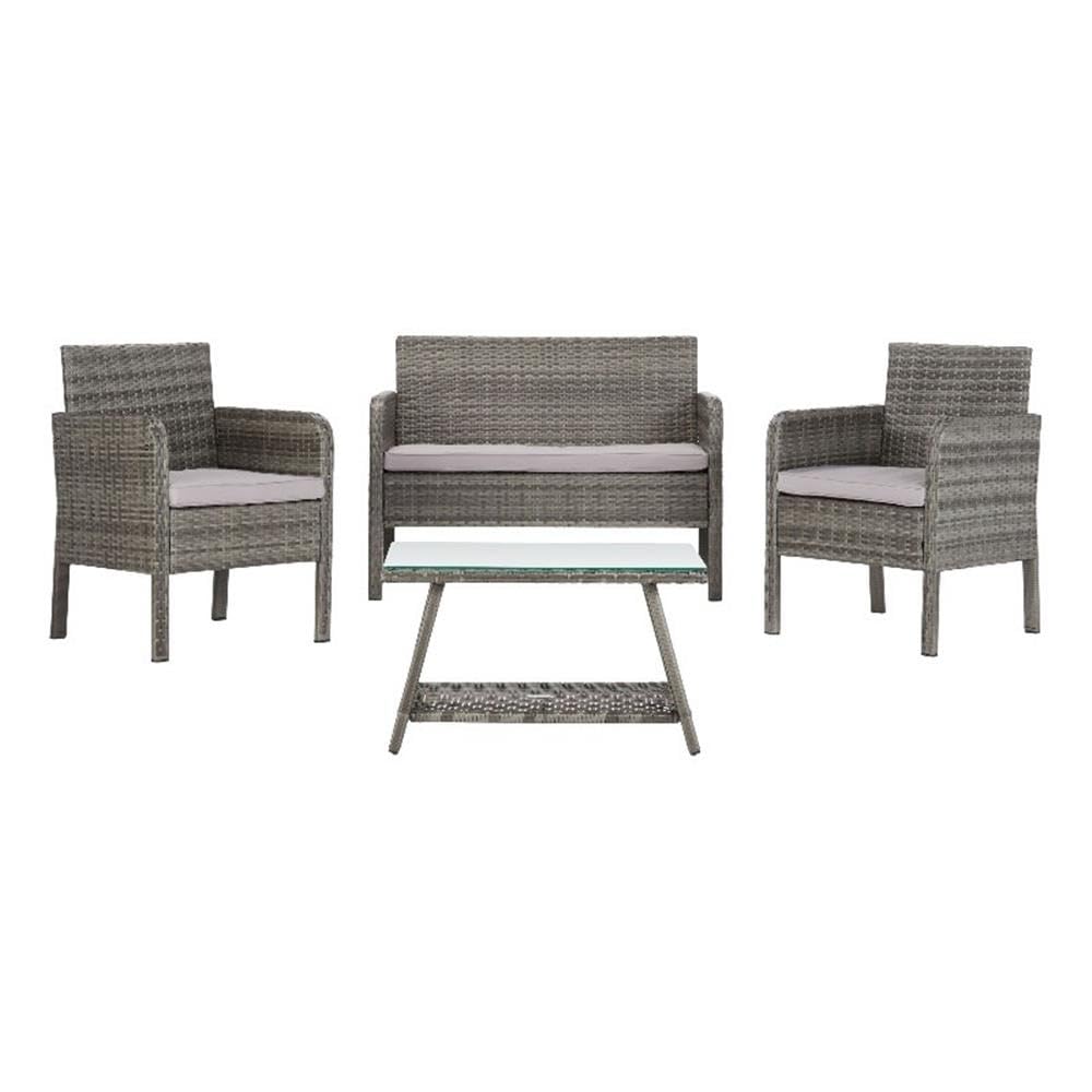 SAFAVIEH PAT7505B Collection Aboka Grey 4-Piece Outdoor Living Patio Set