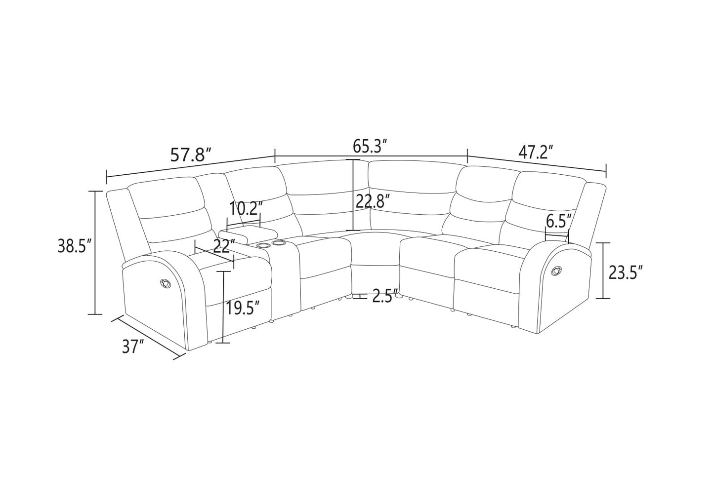 UOCFYK Recliner Sectional Sofa Set, L-Shaped Reclining Couch with 2 Recliner Seats, Reclining Corner Couches with Cup Holder and Storage Console for Home Theater & Living Room, Brown
