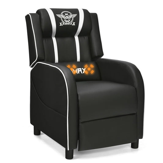 GYMAX Gaming Recliner, Massage Gaming Chair with Adjustable Backrest Footrest, Remote Control & Side Pocket, Ergonomic Game Lounge Chair, Racing Style Single Theater Seat Game Sofa for Adults (White)