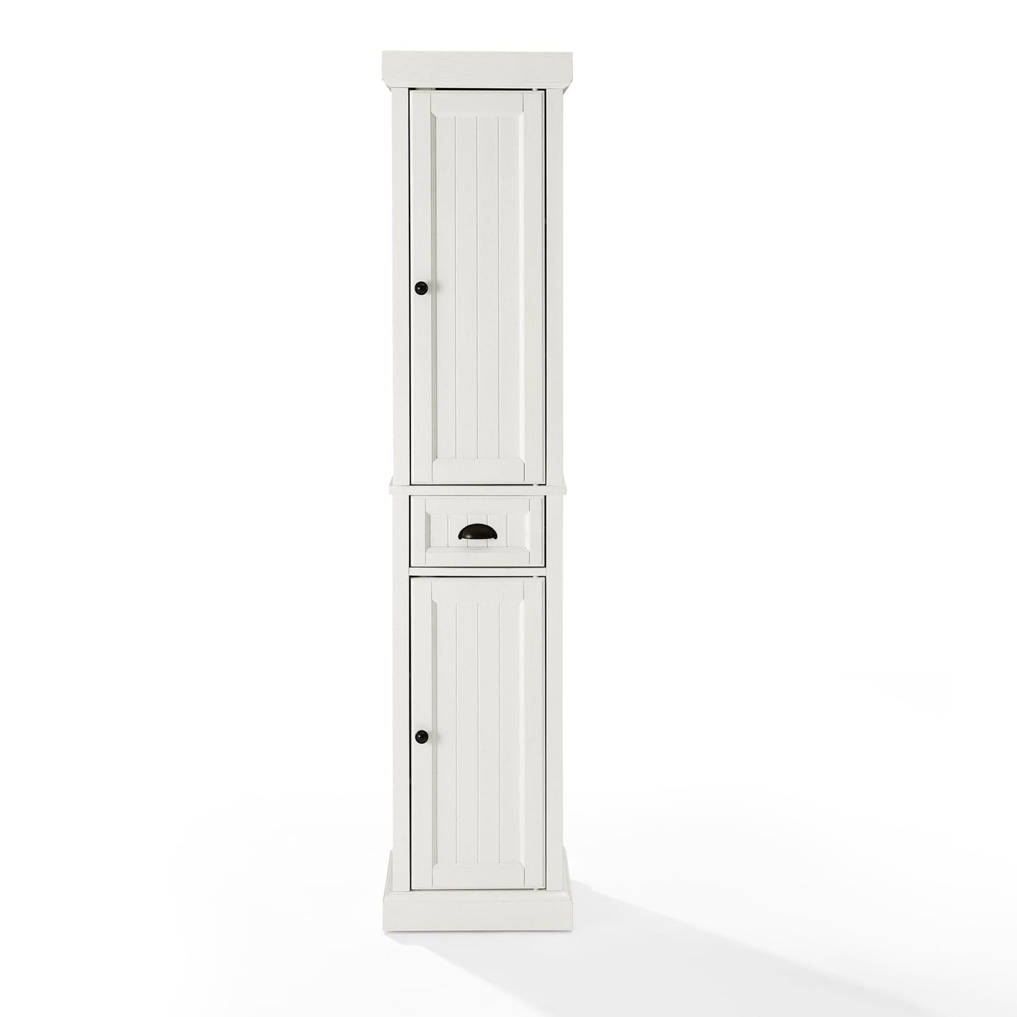 Maykoosh Country Cottage Wood Tall Linen Home Storage Cabinet with 2 Drawer in Distressed White, 2 Adjustable and Removable Shelves, 14" D x 16" W x 72" H