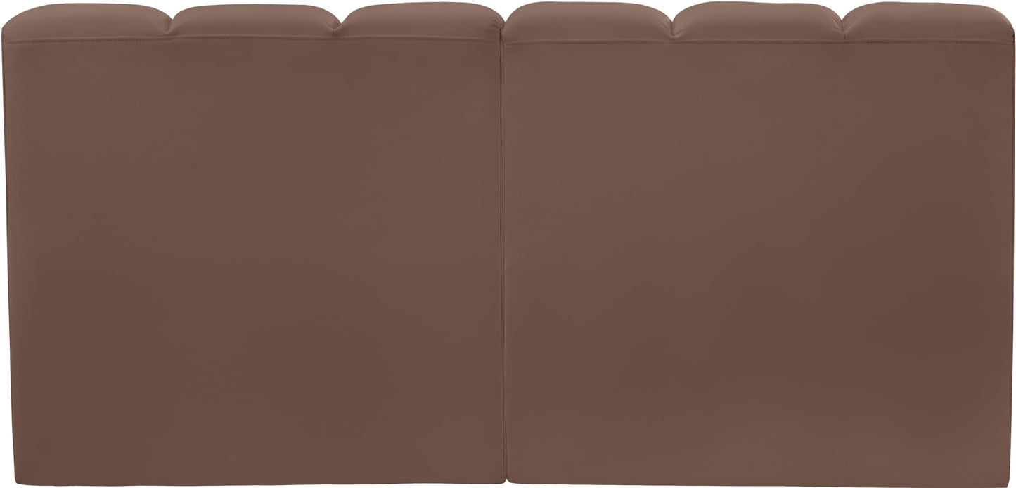 Meridian Furniture 101Brown-S2A Arc Collection Modern | Contemporary Modular Sofa with Soft Brown Vegan Leather, Deep Channel Tufting, Modular Design, 60" W x 31" D x 30" H, Brown