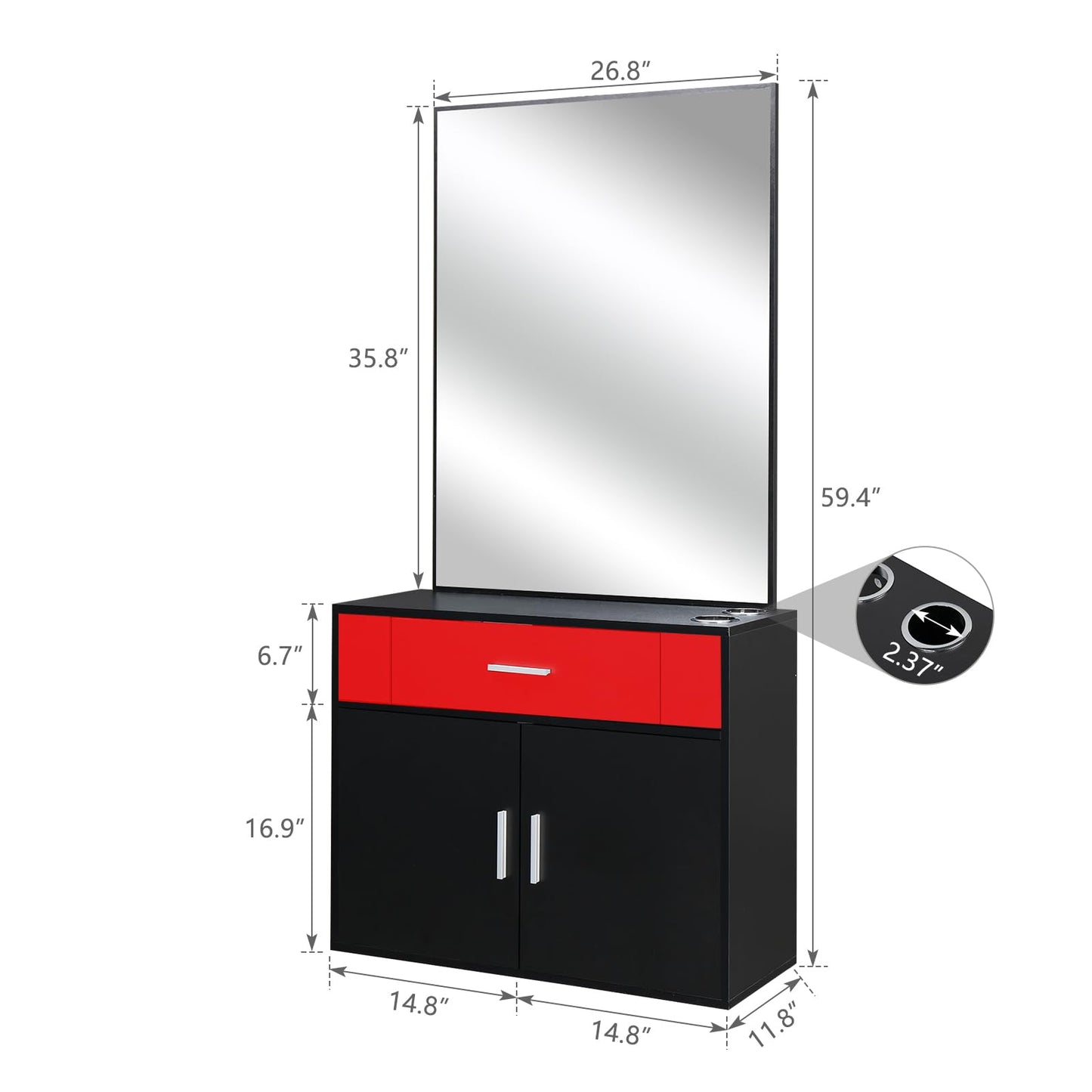 Black Beauty Salon Storage Cabinet Salon Hair Barber Shop Station Mirror Beauty Salon Spa Equipment Cabinet,Barber Salon Station Makeup Hair Styling Beauty Spa Equipment Set with Mirror, Large