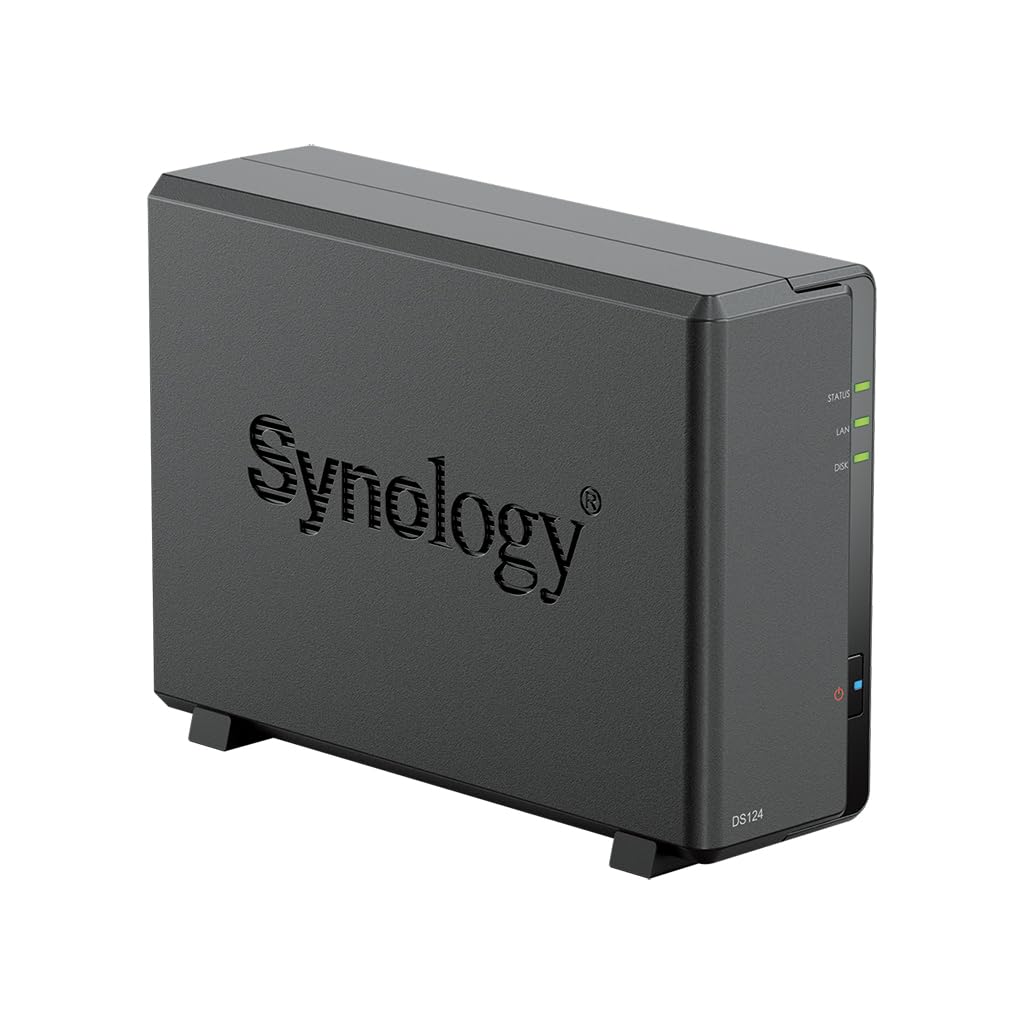 Synology DiskStation DS124 NAS Server with RTD1619B 4-Core 1.7GHz CPU, 1GB Memory, 10TB HDD Storage, 1 x 1GbE LAN Port, DSM Operating System