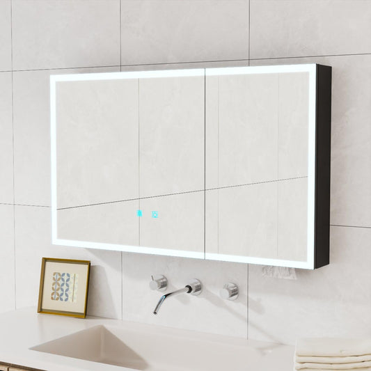 Lighted Medicine Cabinet with Mirror,Wall Mounted Bathroom Mirror with Storage,Anti-Fog,Two-Doors Bathroom Wall Cabinet with LED Lights, Dimmable,Easy to Install,39.37 x 23.62 Inch.
