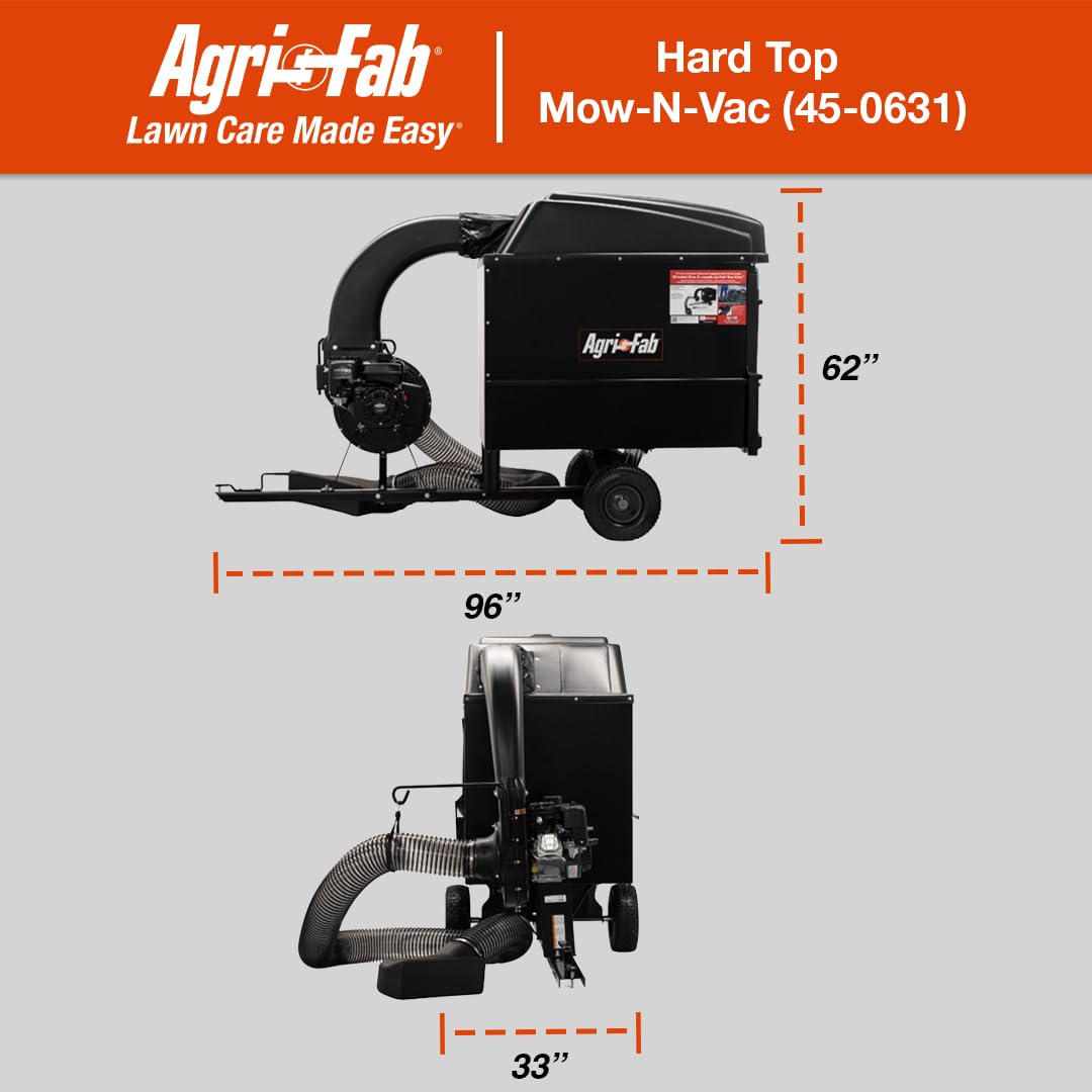 Agri-Fab Hard Top Mow-N-Vac Tow Behind Lawn Vacuum, 32 Cu Ft Leaf and Grass Collection System with 208cc Engine