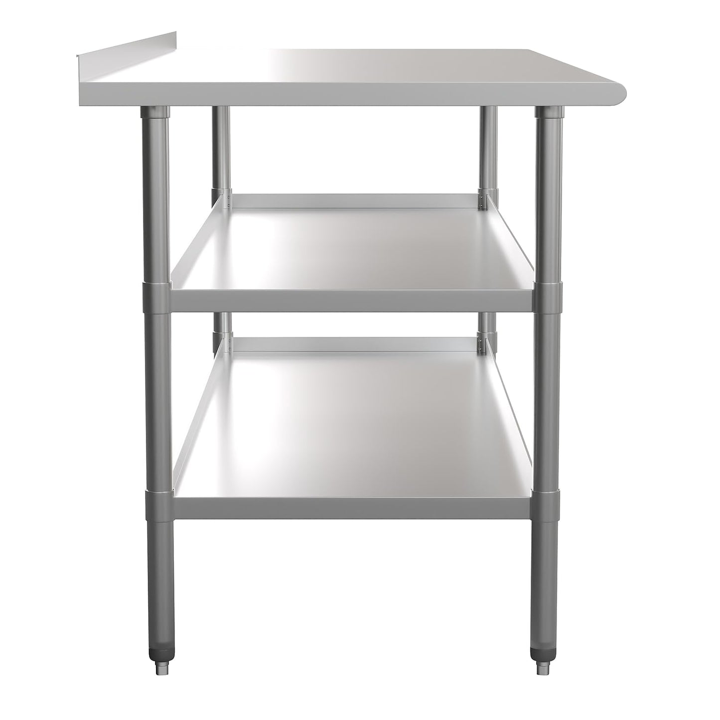 Flash Furniture Ravenel Stainless Steel 18 Gauge Work Table with 1.5" Backsplash and 2 Undershelves - 72"W x 30"D x 34.5"H, NSF