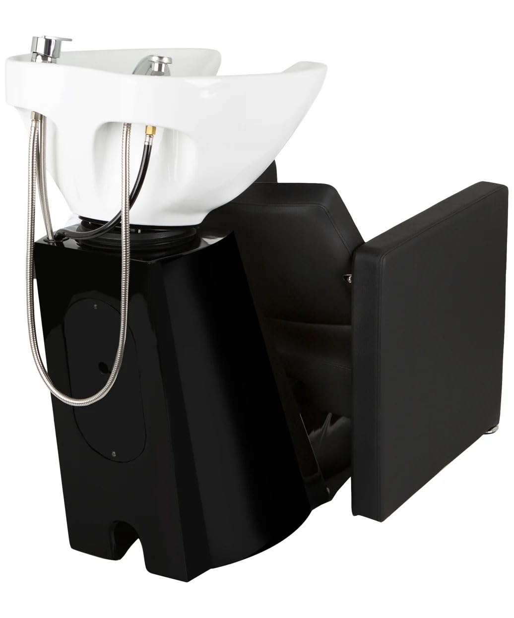 Buy-Rite Christina Shampoo Backwash Unit with Deep Tilting Porcelain Bowl, Dual Nozzle, Extra Wide Foam Seat, Built-in Vacuum Breaker, Steel Frame, Modern European Design, YLG-558-WHT (White Sink)