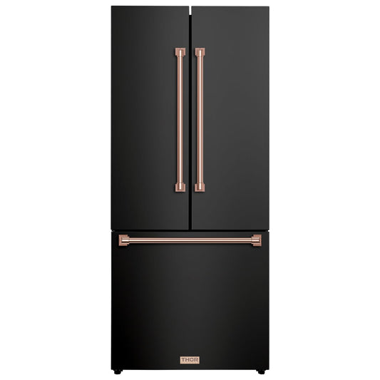 Thor Kitchen Gordon Ramsay 30 Inch 17.7 cu ft French Door Counter Depth Refrigerator with Ice Maker in Black/Rose Gold