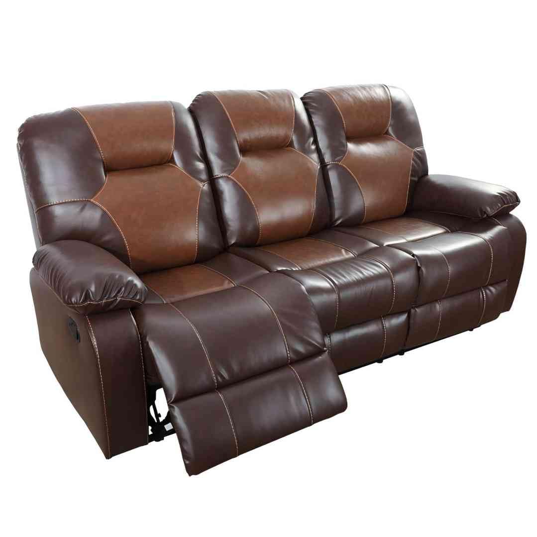 Manual Breathing Leather Reclining Sofa, Comfortable Wide Lazy Leather Couch for Living Room (Brown, Three-Seater)