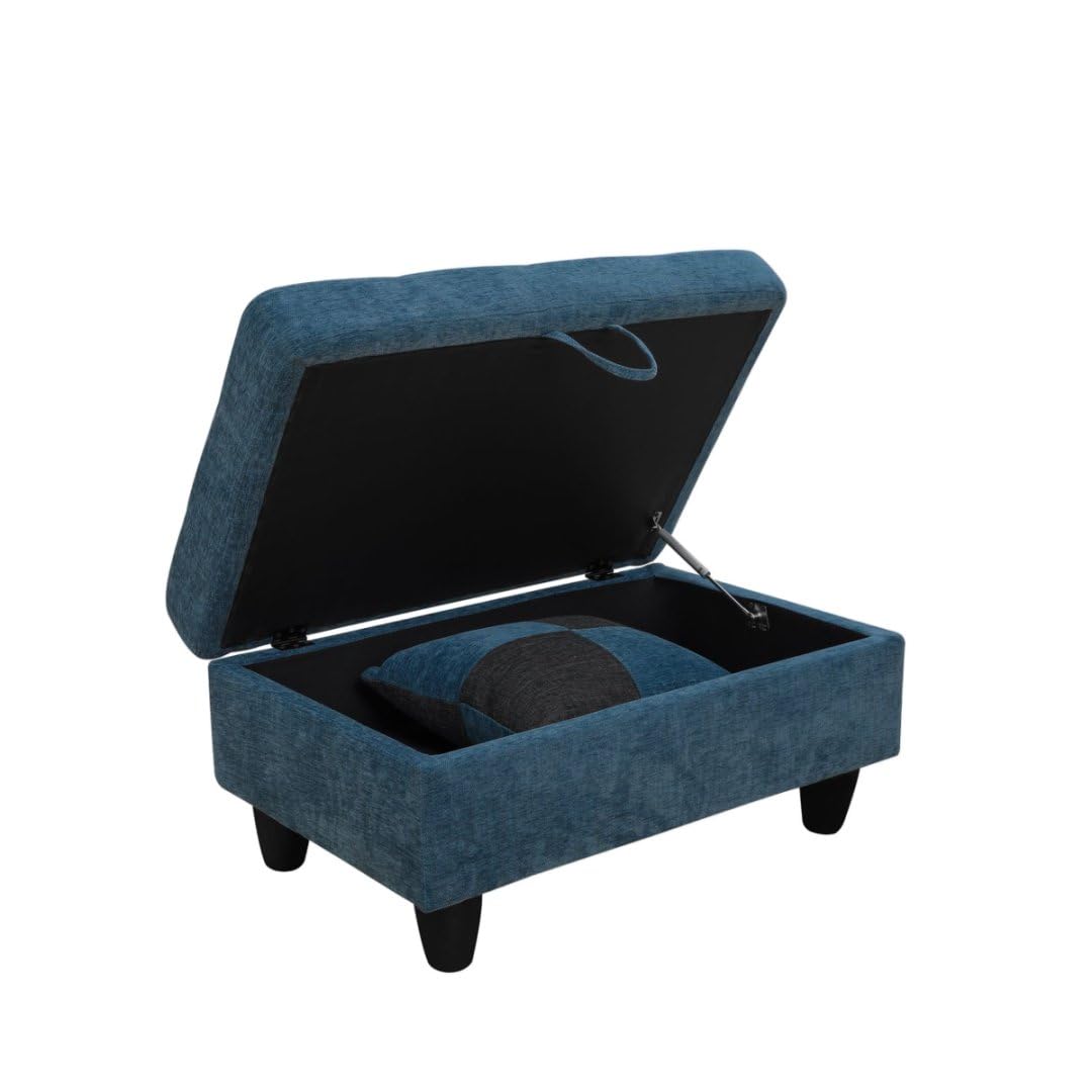 UOCFYK L-Shaped 3-Piece Flannel Sofa with Storage Ottoman Set, Sectional Couch Sofa Set for Living Room, Office, Small Space, Blue