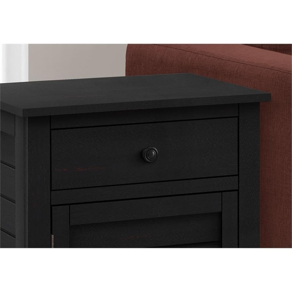 Pemberly Row 25" Coastal Accent Table with Cabinet, Black Veneer Finish, Clapboard Paneling, Storage Drawer and Cabinet, Compact End Table or Nightstand for Living Room or Bedroom
