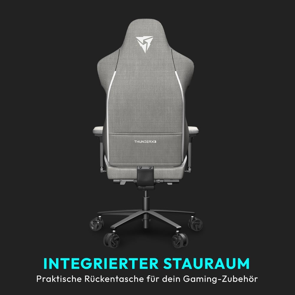 THUNDERX3 CORE Gaming Chair, for Adults Ergonomic Office Chair, High Back Desk Chair, Synchronous Tilt, Forward Tilt, 360° Self-adjusting Lumbar Support, Multipurpose Footrest, Fabric, Loft Light Grey