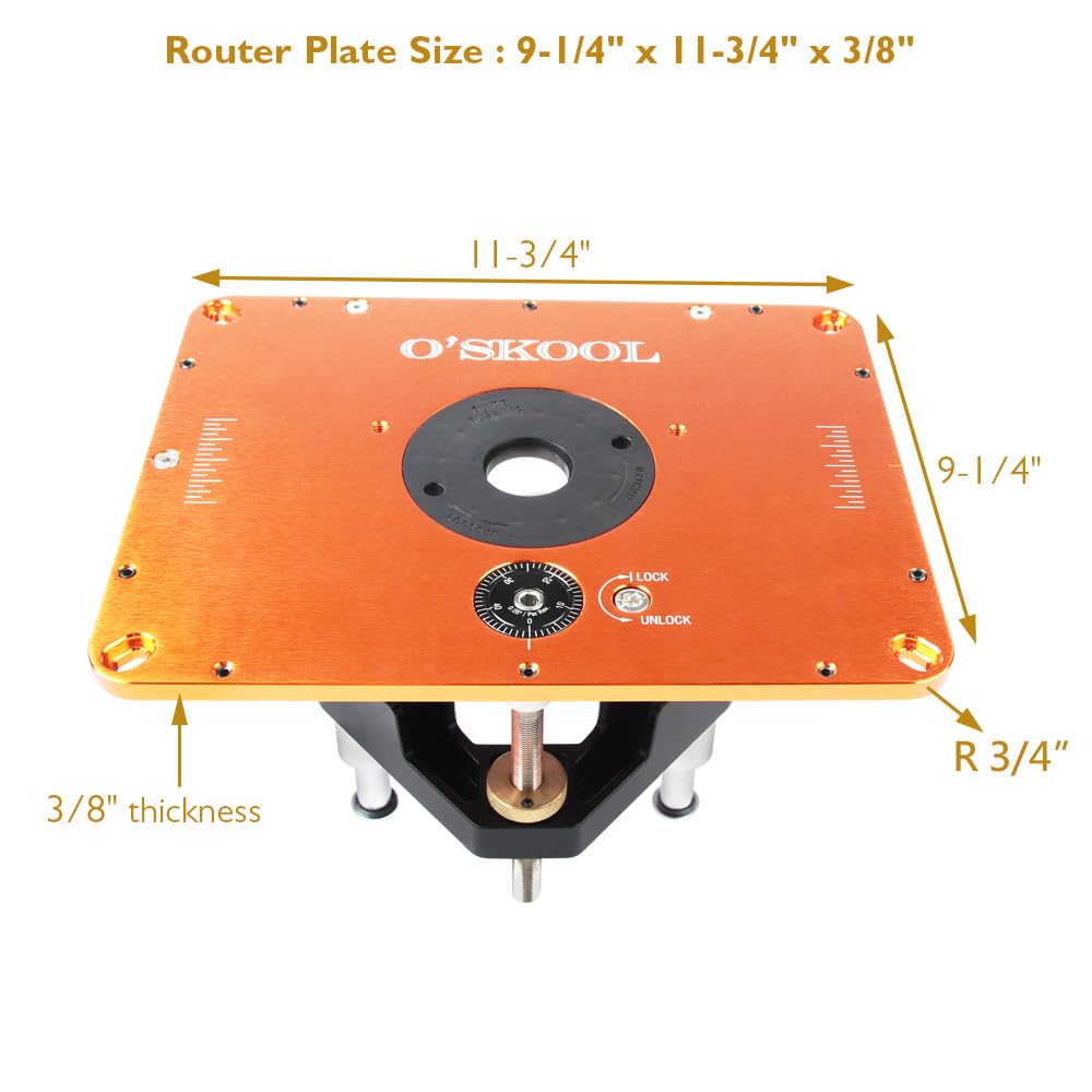 O'SKOOL Router Lift Systems for 3-1/2" Diameter Motors, 9-1/4'' x 11-3/4'' Plate 5-Piece Insert Ring Kit, RTS05