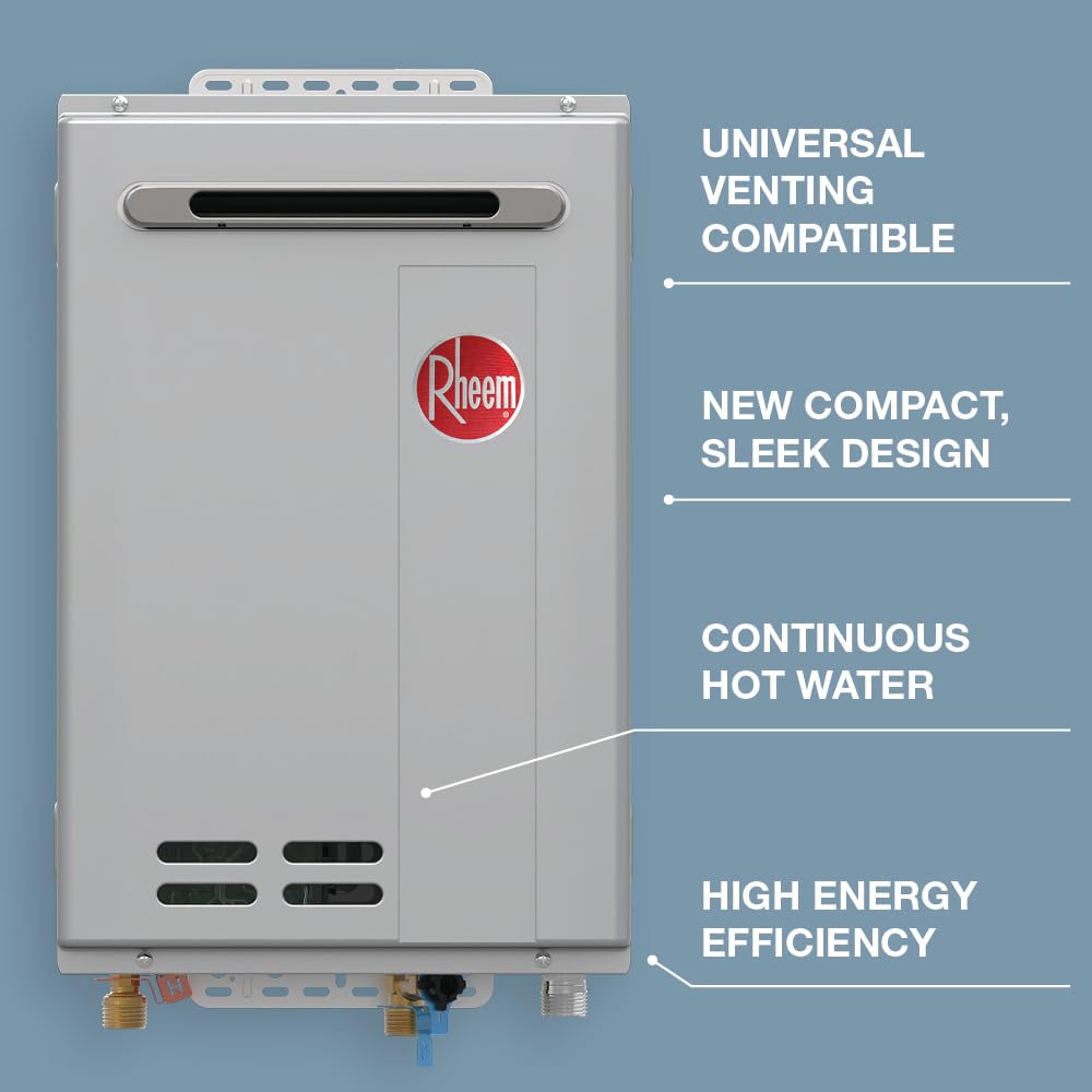 Rheem RTG-70XLN-3 High Efficiency Non-Condensing Outdoor Tankless Natural Gas Water Heater, 7.0 GPM, Gray